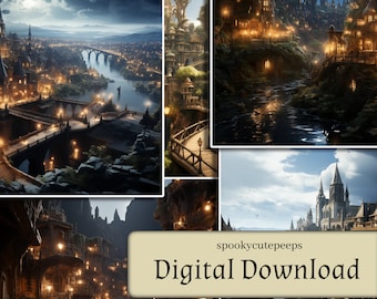 Fantasy City Art Collection - Set of 5 Detailed Printable Digital Downloads, Perfect for TTRPG Enthusiasts and Roleplaying Game Creators