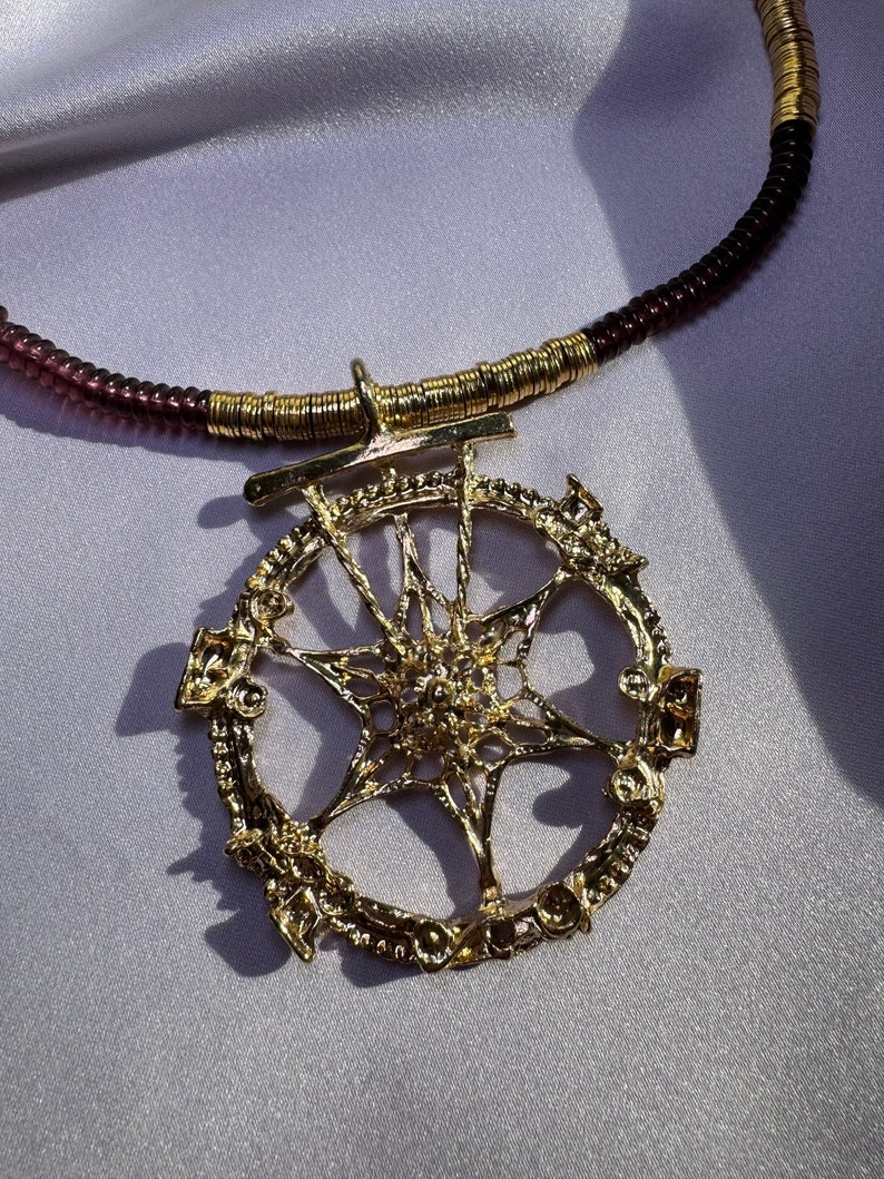 Vintage Gold & Purple Bead Necklace W/ Retro Automobiles Pendant - Etsy