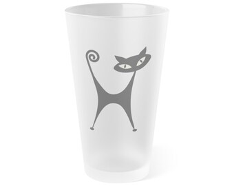 Retro Czarny Kot Szklanka do piwa 16 uncji matowa szklanka do piwa | minimalistyczna sylwetka kota