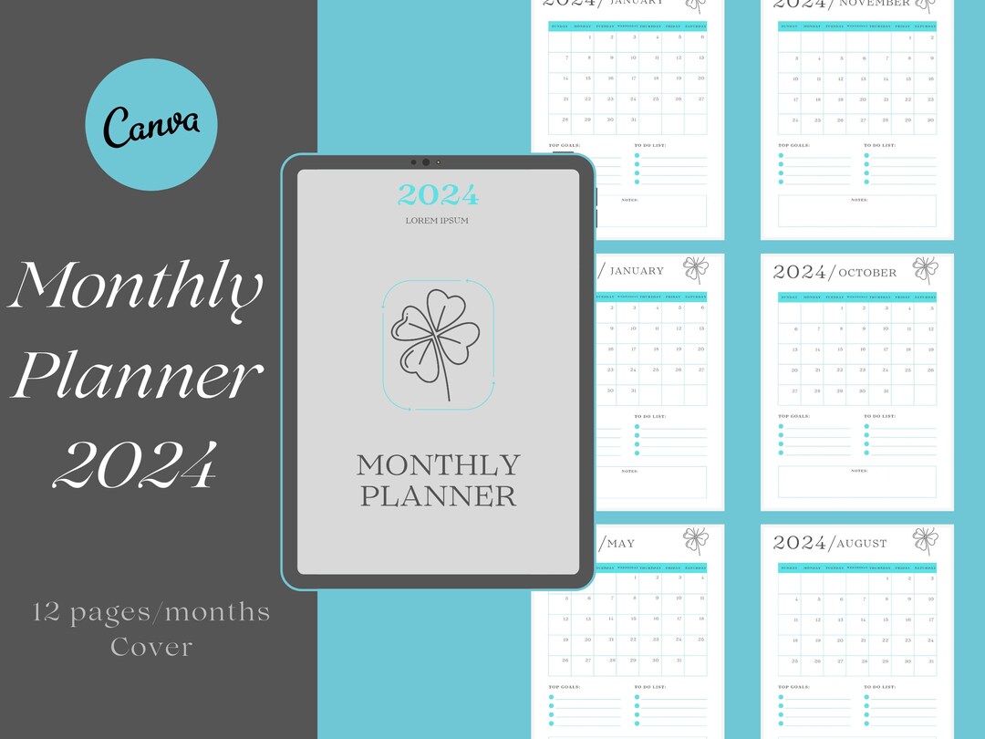 Editable Monthly Calendar 2024 / Monthly Planner Template / Agenda