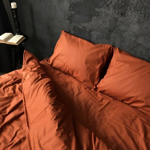 Terracotta Pillowcases with Envelope Closure | 100% Cotton Shams, Solid Brick Color | Queen, King Slip Covers | Boho Bedding Accessories