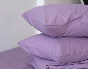 Cotton Pillowcases with Envelope Closure | Solid Lavender, Plain Lilac Color | Natural, Cozy Pillow Shams | Natural Bedding Accessories