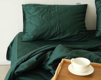Emerald Sateen Pillowcases with Envelope Closure, Dark Green Bedding, Cotton Pillow Cover, Custom Pillow Case, Green Pillow Shams, King Sham