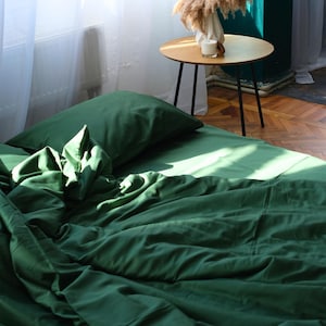 Flat Sheet, Cotton Sateen Sheets, Forest Green Bedding, Bed Sheets in Twin, Full, Queen, California King, Custom Bed Sheets, Handmade Sheet