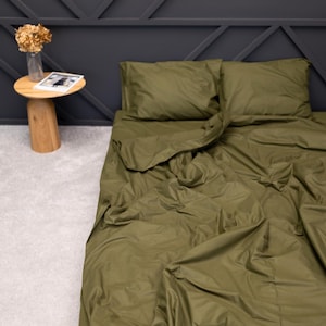 Khaki Duvet Cover Set with Pillowcases, Duvet Cover Twin, Queen, King, Dark Green Bedding, Quilt Cover, Cotton Duvet, Moss Green Bedding