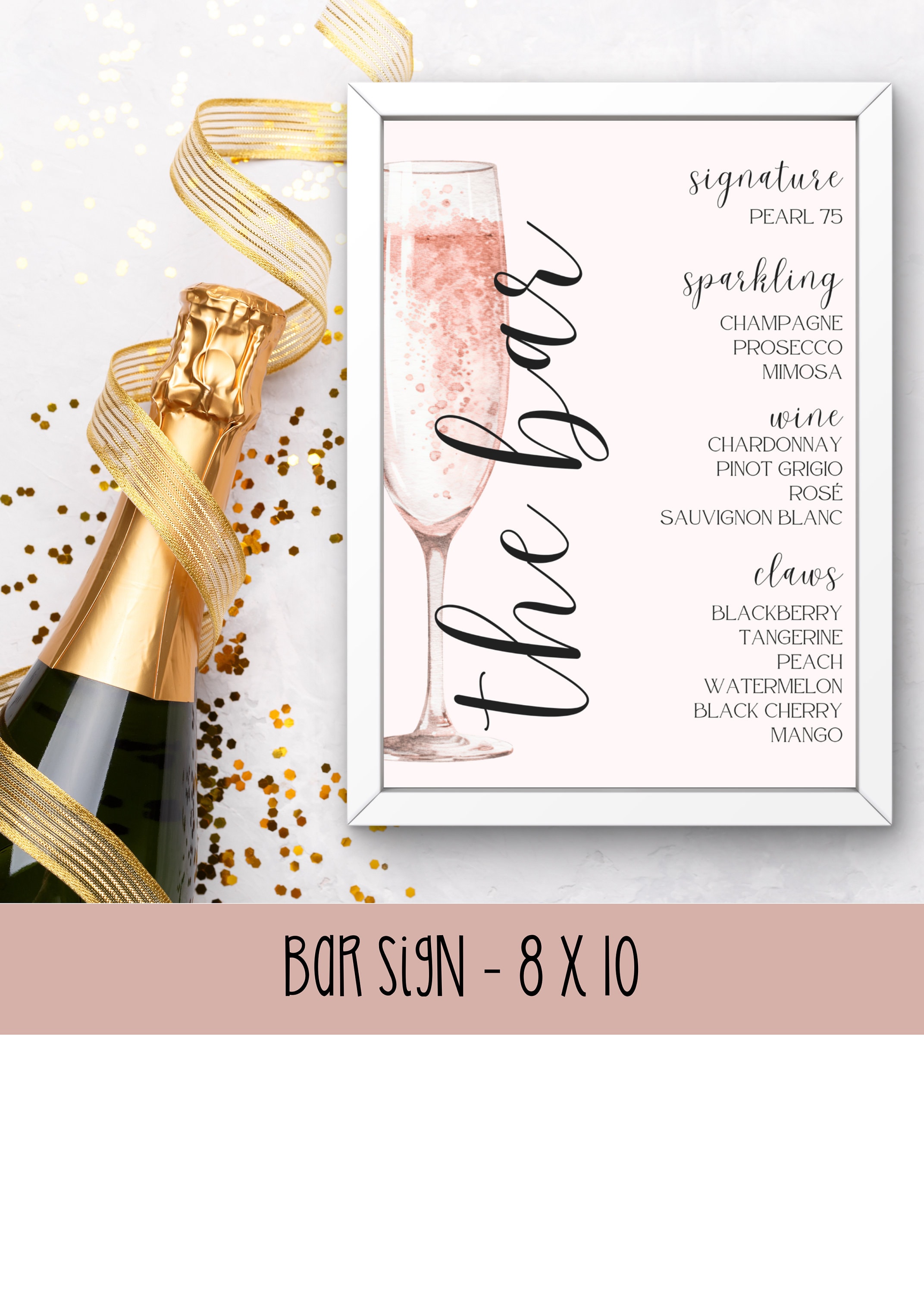Pearl and Prosecco Theme Bridal Shower Invitation Bundle, Printable ...