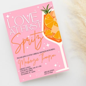 Editable Bridal Shower Love at First Spritz Invitation Template Aperol Bridal Brunch Couple Shower Bachelorette Digital Download Cheers
