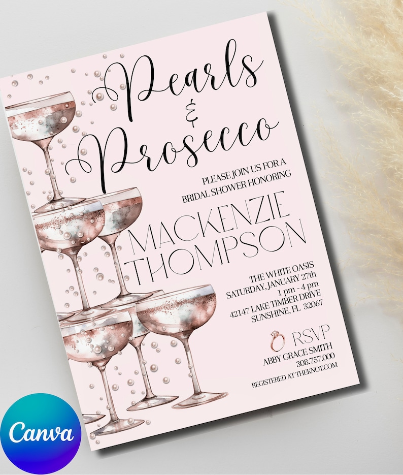Pearl and Prosecco Theme Bridal Shower Invitation, Bridal Brunch ...
