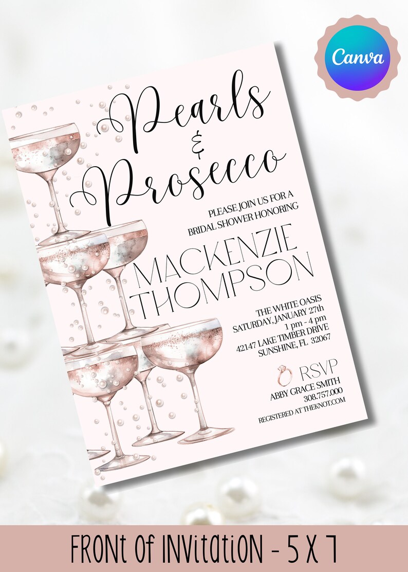 Pearl and Prosecco Theme Bridal Shower Invitation Bundle, Printable ...