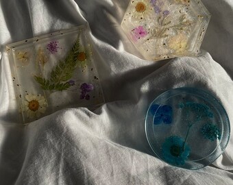Floral resin trinket dish - square, hexagon, circle, flower