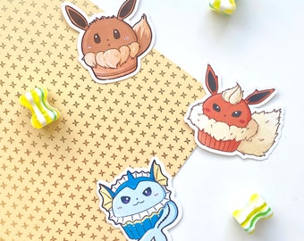 Eeveelution cupcake fanart vinylstickers | waterbestendig