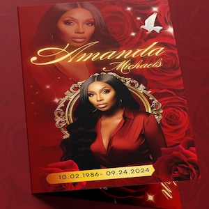 Modèle de programme d&#39;enterrement 8,5 x 11 Red Rose 2 (8 pages) | Modèle de programme de funérailles à deux volets| Nécrologie| Programme de funérailles rouges| Mémorial