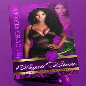8.5x11 Gradient Purple Rose Funeral Program Template (8 Pages) | Bifold Funeral Program Template| Obituary| Purple Funeral Program| Memorial