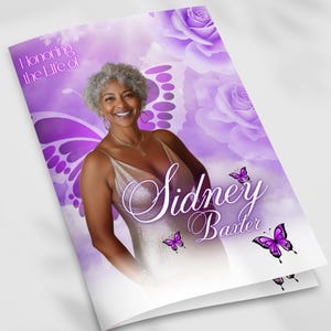11x17 Purple Butterfly Funeral Program Template (8 Pages) | Lavender Bifold Funeral Program| Lavender Program| butterfly funeral program