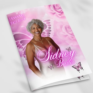 11x17 Pink Butterfly Funeral Program Template (8 Pages) | Lavender Bifold Funeral Program| Lavender Program| Canva butterfly funeral program