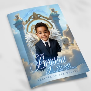 Light Blue Baby Boy Funeral Program Template | 8-Page Baby Memorial Template | Blue Kids Program Canva | 11x17 Funeral Program  for child