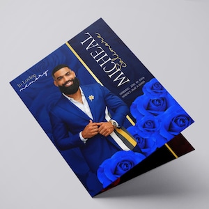 La Rosa- Blue Rose Funeral Program| 17x11 Tabloid Funeral Program Template (8 Pages) | Bifold Funeral Program Tabloid Size| Memorial Program