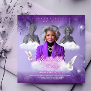 Purple Funeral Invitation Template| Memorial Announcement Flyer | Funeral Announcement Flyer Canva Invite| Funeral Invite Lavender