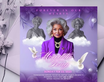 Plantilla de invitación para funeral morado/ Volante de anuncio conmemorativo/ Volante de anuncio de funeral (invitación de Canva)/ Invitación para funeral lavanda