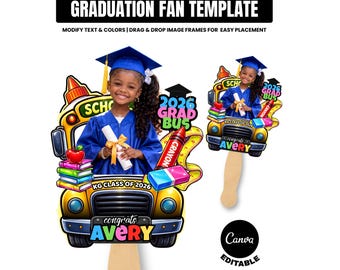 Graduation Fan Template 2026 Kindergarten Graduation Fan Canva Graduation Paddle Fan Class of 2026 Grad Fan Pre-School Graduation Gift