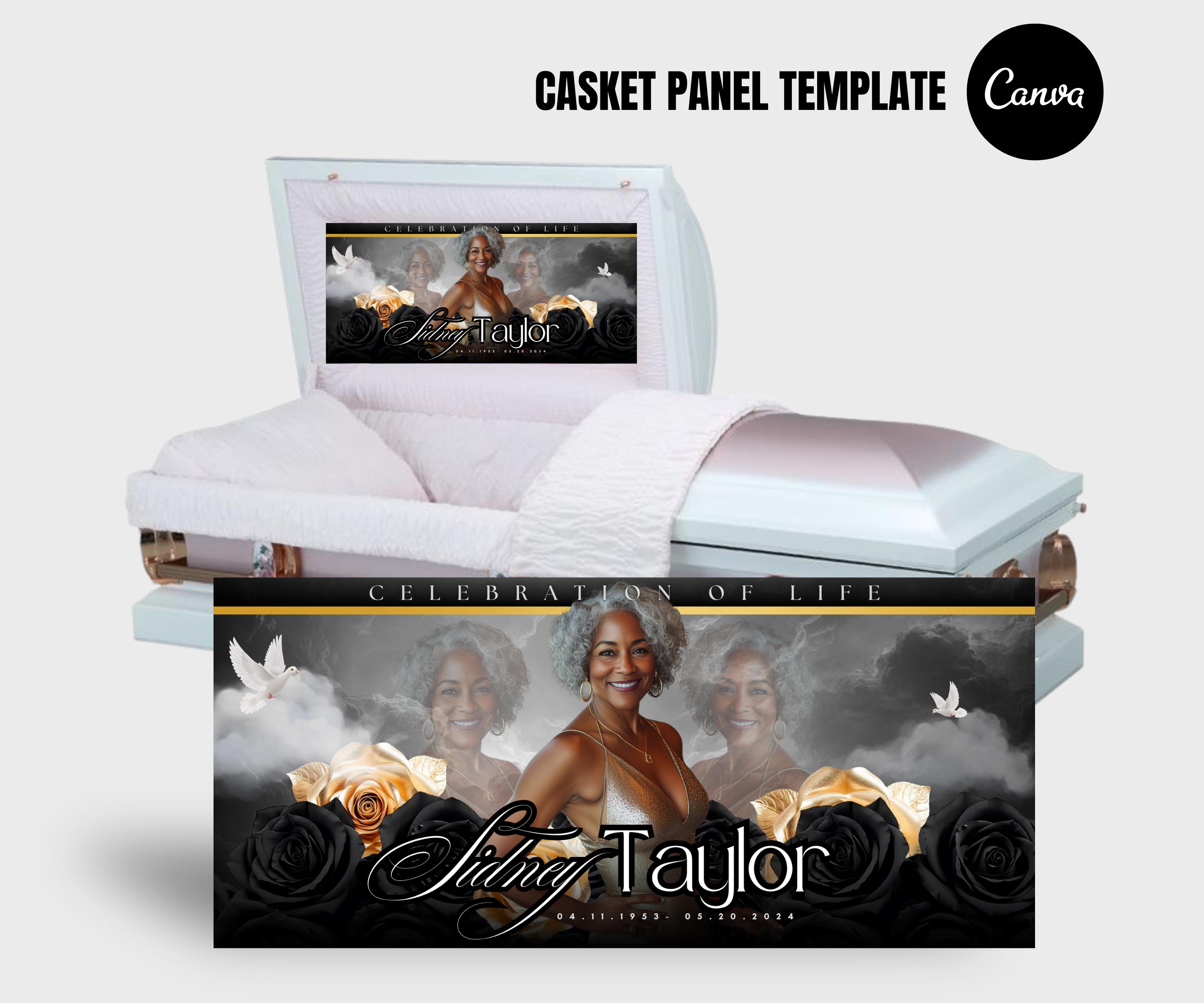 Black and Gold Memorial Casket Panel Insert Template – 31 x 14 | DIY Canva Funeral Banner| Casket Panel Insert| Funeral Casket Panel