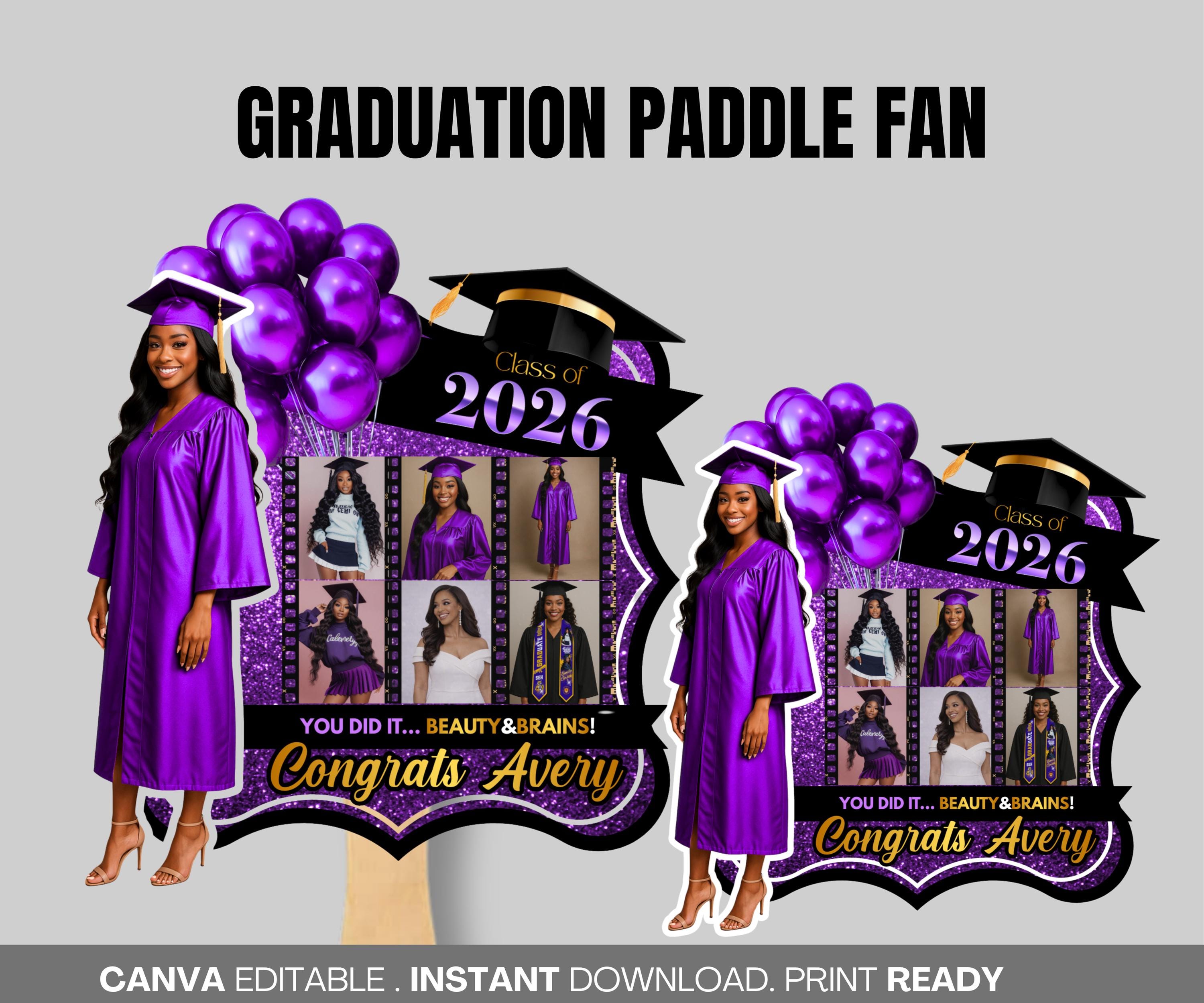 Graduation Fans Template Purple Class of 2026 Grad Fan Canva Template ...