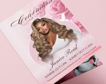 8.5x11 Pink Floral Funeral Program Template (8 Pages) | Bifold Funeral Program Template| Obituary| Pink Rose Funeral Program| Memorial