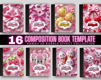 16 redigerbara mallar för anteckningsböcker | Anteckningsboksomslag för skolstart | Kawaii anteckningsboksomslag i canvas | Söt anteckningsbok