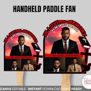 Red Custom Funeral Fan Template| Funeral Fan Canva| Custom Funeral Fan|  Red Paddle Fan Digital Template| Memorial Fan Design