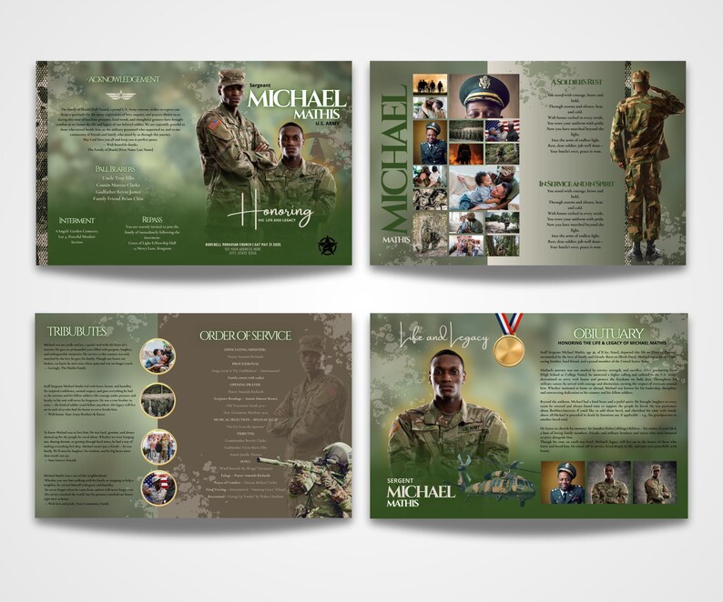 11x17 Army Funeral Program Template| Soldier Funeral Obituary Program ...