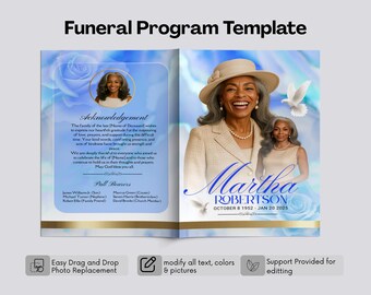 Blue Marble Funeral Programm Vorlage (8.5x118 Seiten) | Blaue Beerdigung Programm Vorlage für Frauen| Blaue Frauen Beerdigung Programm | Dreifach