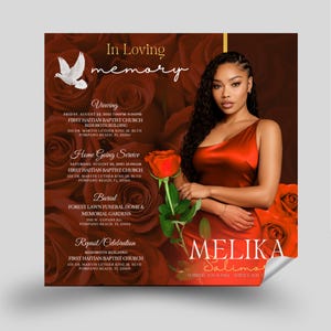 La Rosa- Orange Rose Funeral Invitation Template| Memorial Announcement Flyer | Orange Funeral Announcement Flyer Canva| Funeral Invite