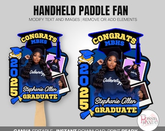 2025 Graduation Fan Template Blue| Graduation 2025 Fan| Canva| Custom 2025 Grad Favor| Graduation Hand Fan| Graduation fan template 2025