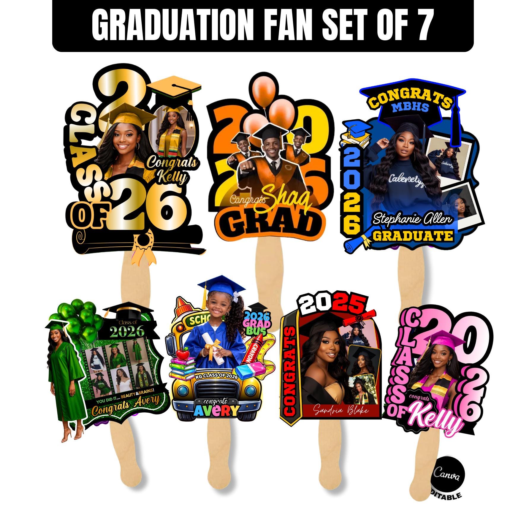 Graduation Fan Template 7 Grad Fan Canva Graduation Paddle Fan ...