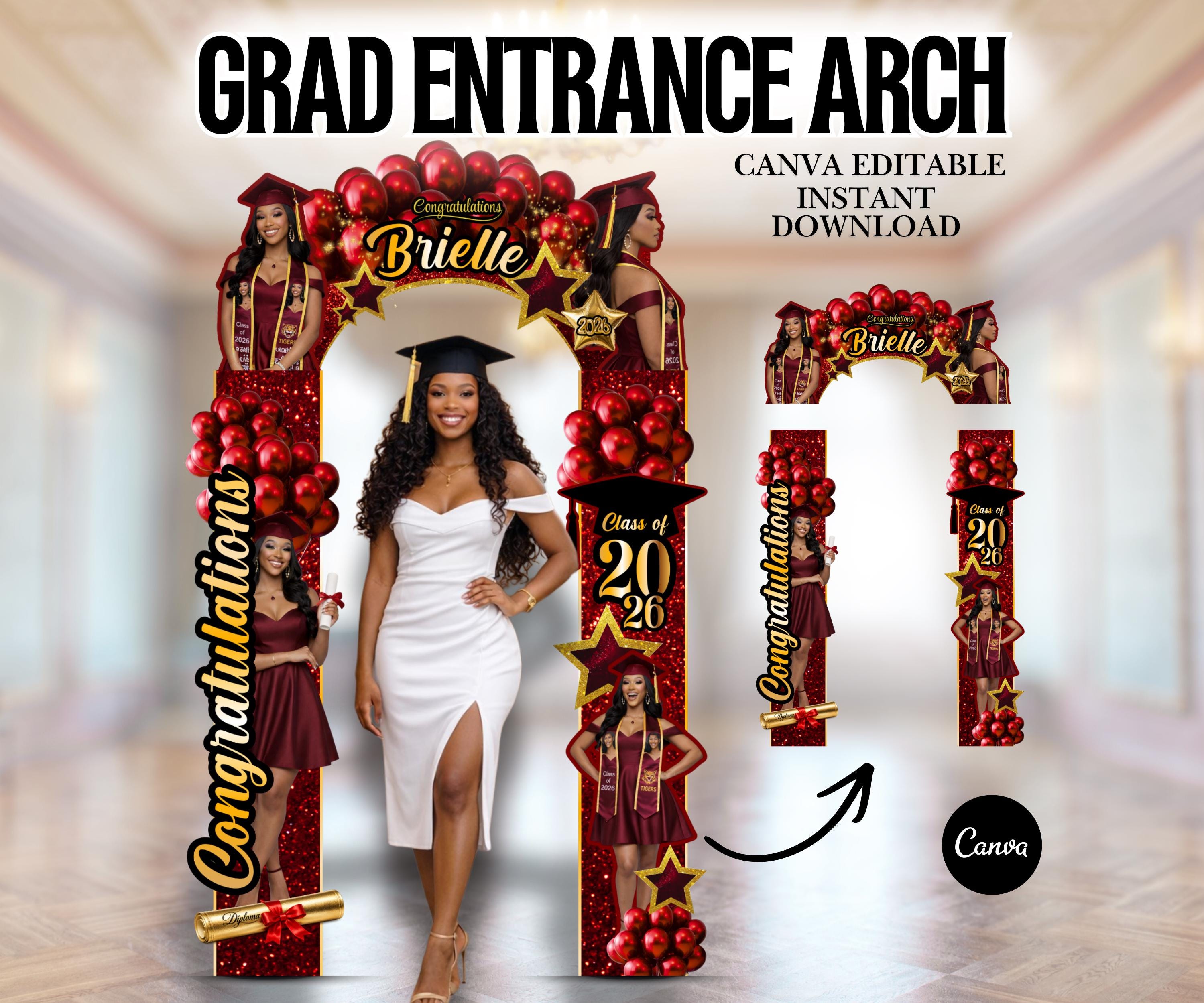 Graduation Entrance Arch Template Red & Gold Graduation Arch 2026 ...