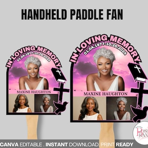 Pink Custom Funeral Fan Template| Funeral Fan Canva| Custom Funeral Fan| Paddle Fan Digital Template| Memorial Fan Design