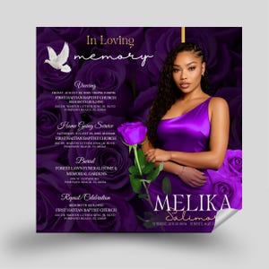 La Rosa- Purple Rose Funeral Invitation Template| Memorial Announcement Flyer | Purple Funeral Announcement Flyer Canva| Funeral Invite