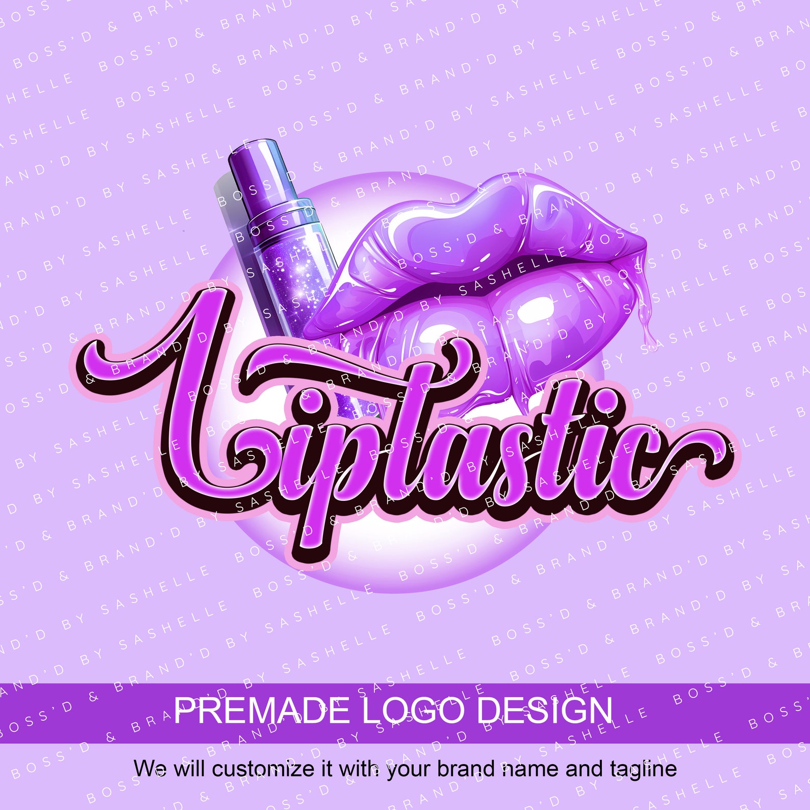 Premade Lip Gloss Logo, Lipstick Logo, Beauty Logo, Logo Design Template, Custom Logo, Make up