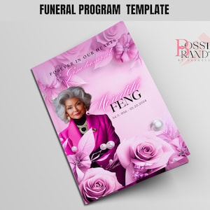 8.5x11 Pink Floral Funeral Program Template (8 Pages) | Bifold Funeral Program Template| Obituary| Pink Funeral Pearl Program| Memorial