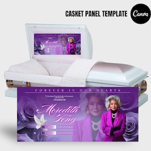 Purple Memorial Casket Panel Insert Template – 31 x 14 (2 Designs) | DIY Canva Funeral Banner| Casket Panel Insert| Funeral Casket Panel