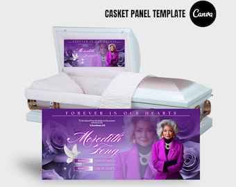 Purple Memorial Casket Panel Insert Template – 31 x 14 (2 Designs) | DIY Canva Funeral Banner| Casket Panel Insert| Funeral Casket Panel