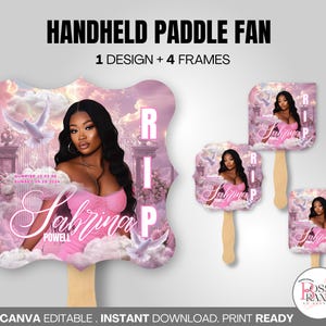 Pink Custom Funeral Fan Template| Funeral Fan Canva| Custom Funeral Fan| Paddle Fan Digital Template| Memorial Fan Design