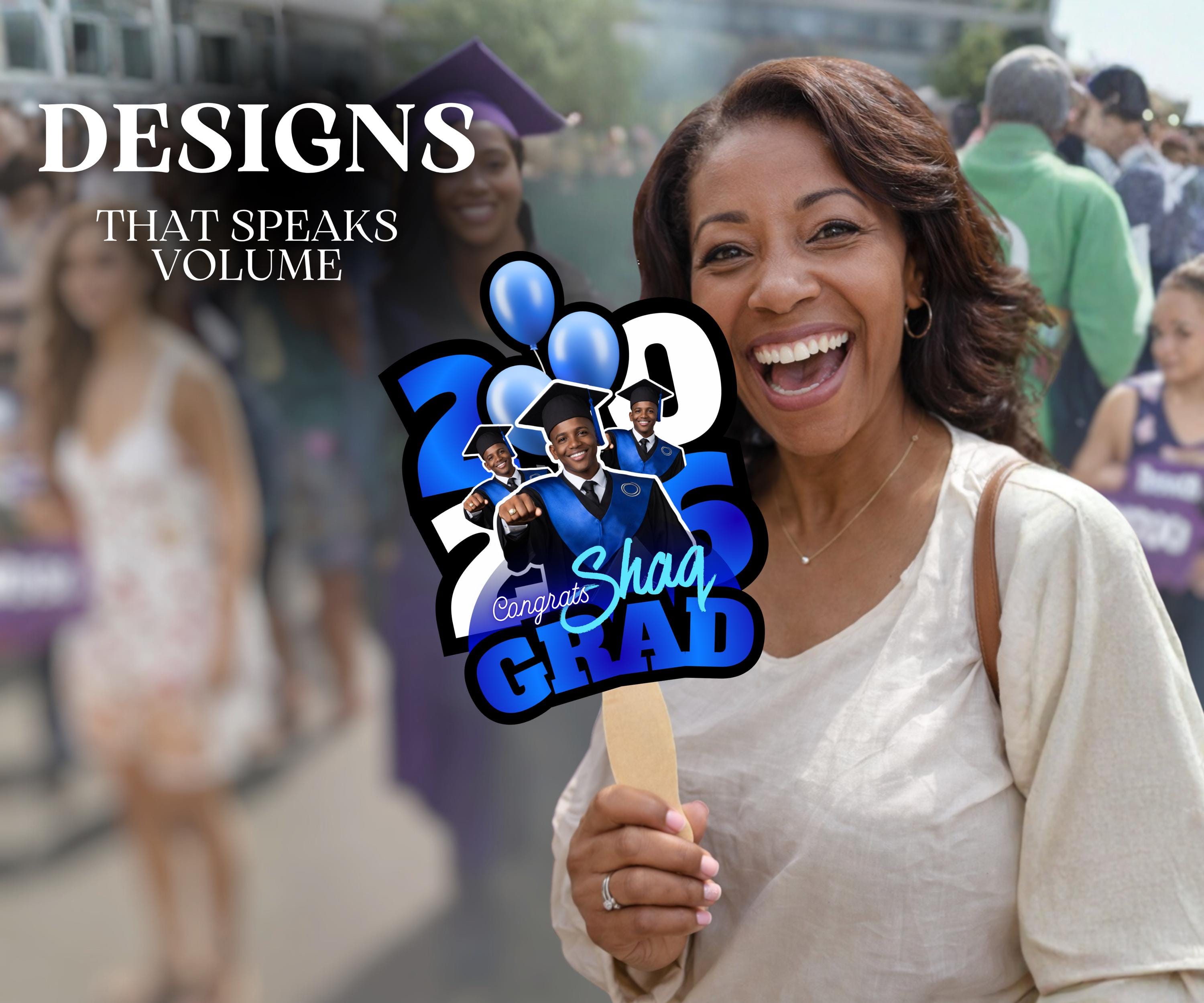 Graduation Fan Template Blue 2026 Grad Fan Canva Graduation Paddle Fan ...