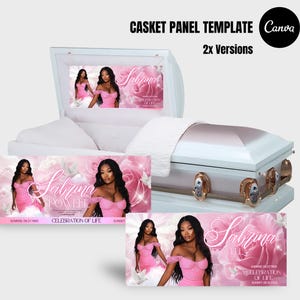Modelo de inserção de painel de caixão memorial de rosa rosa – 31 x 14 (2 designs) | Faixa de funeral DIY Canva | Inserção de painel de caixão | Painel de caixão funerário