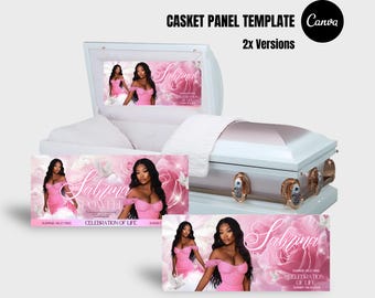 Pink Rose Memorial Casket Panel Insert Template – 31 x 14 (2 Designs) | DIY Canva Funeral Banner| Casket Panel Insert| Funeral Casket Panel