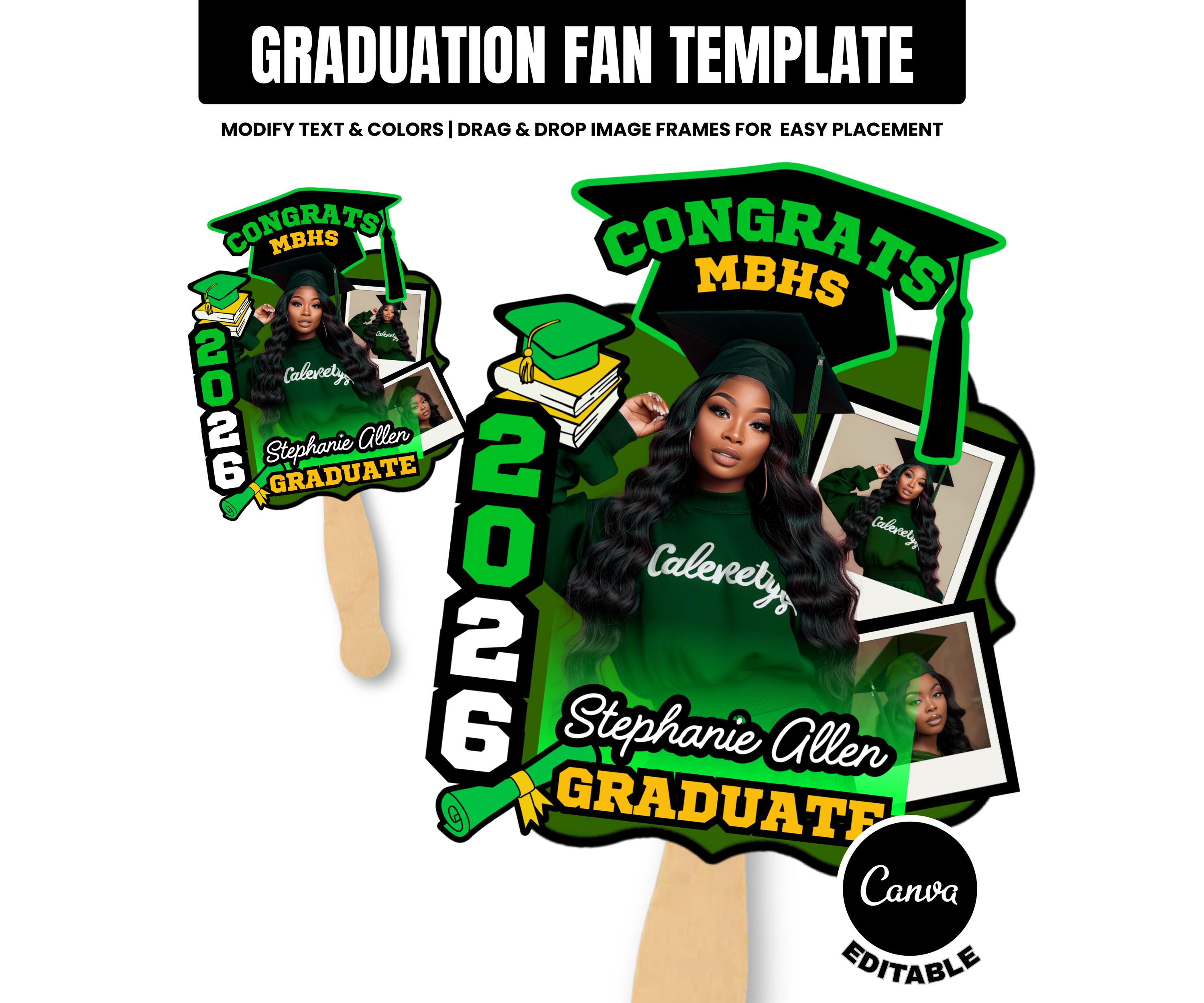 2026 Graduation Fan Template Blue Editable Canva Senior Photo Paddle ...