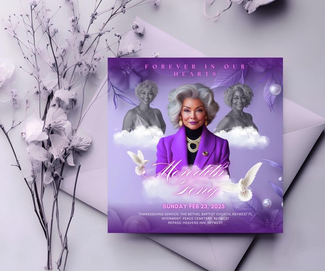 Purple Funeral Invitation Template| Memorial Announcement Flyer ...