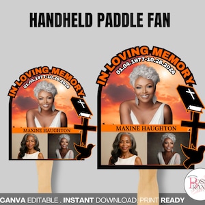 Orange Custom Funeral Fan Template| Funeral Fan Canva| Custom Funeral Fan| Paddle Fan Digital Template| Memorial Fan Design