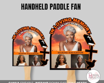 Orange Custom Funeral Fan Template| Funeral Fan Canva| Custom Funeral Fan| Paddle Fan Digital Template| Memorial Fan Design