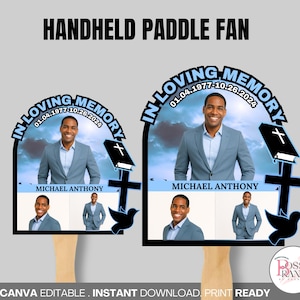 Blue Custom Funeral Fan Template| Funeral Fan Canva| Custom Funeral Fan|  Blue Paddle Fan Digital Template| Memorial Fan Design